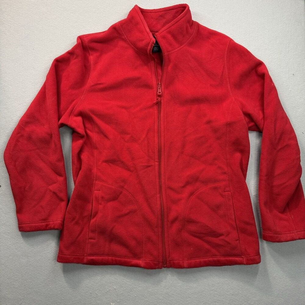 Style & Co Women XL Fleece Jacket Red Full Zip Polar Mock Neck Warm Pockets Soft